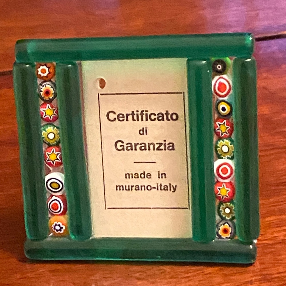 Murano Italy Glass Picture Frame Certificate of Authenticity Gianpaolo Ragazzi